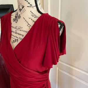 Am I Seeing Red? Figure Flattering Red Dress with Side Ruching and Split Sleeve